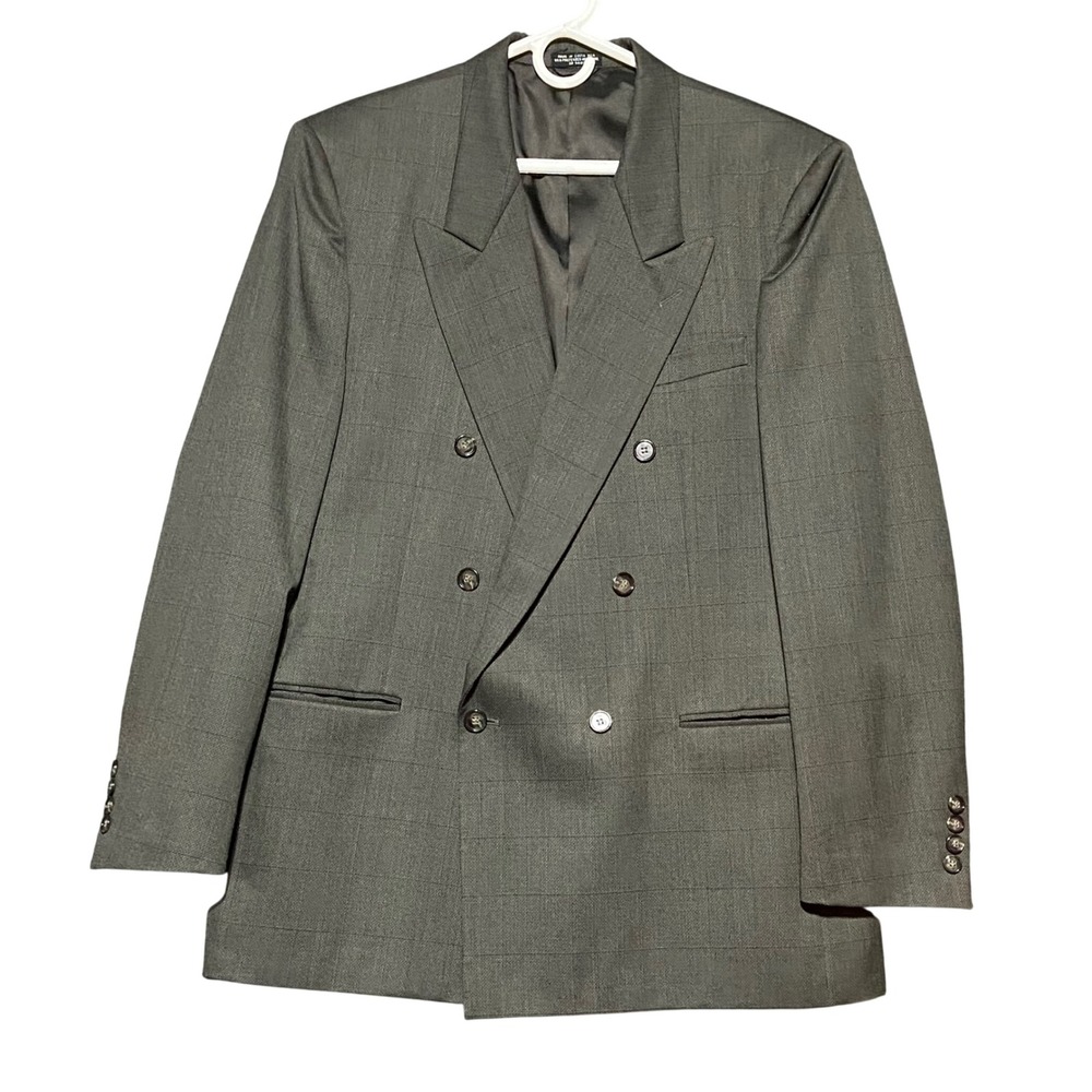 TORRIANI Mens Double Breasted Wool‎ Blend Suit Jacket Blazer Grey Plaid Size 42R